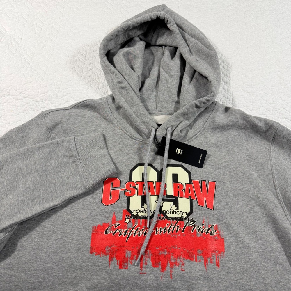 NWT G Star Raw Mens XL Grey Graphic Hoodie Skyline Sweatshirt Hoodie Pullover‎